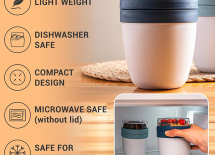 Crystalia To Go 650ml Muesli & Yoghurt Cups with Spoons – 2 Pack