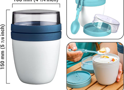 Crystalia To Go 650ml Muesli & Yoghurt Cups with Spoons – 2 Pack