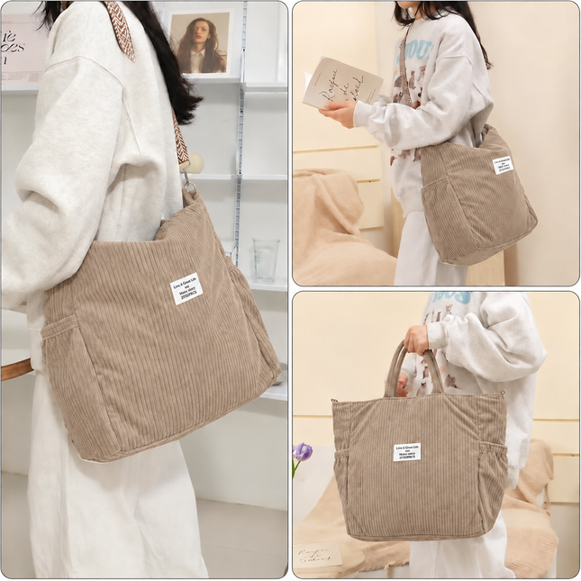 ZFZGFRCS Corduroy Hobo Bag Large Shoulder & Crossbody Bag – Brown