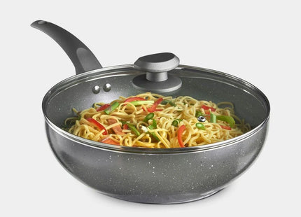 VonShef 28cm Marble Wok – Non-Stick Aluminium Stir Fry Wok with Glass Lid