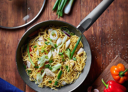 VonShef 28cm Marble Wok – Non-Stick Aluminium Stir Fry Wok with Glass Lid