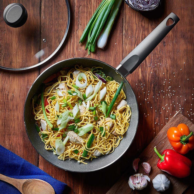 VonShef 28cm Marble Wok – Non-Stick Aluminium Stir Fry Wok with Glass Lid