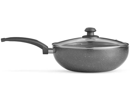 VonShef 28cm Marble Wok – Non-Stick Aluminium Stir Fry Wok with Glass Lid