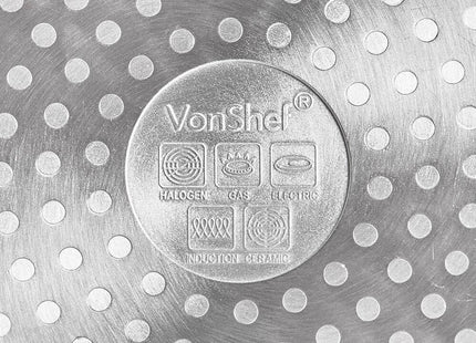 VonShef 28cm Marble Wok – Non-Stick Aluminium Stir Fry Wok with Glass Lid