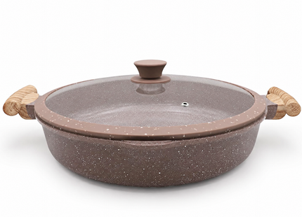 AIKENBBKK 32cm 2-in-1 Ceramic Nonstick Deep Frying Pan with Lid – Brown