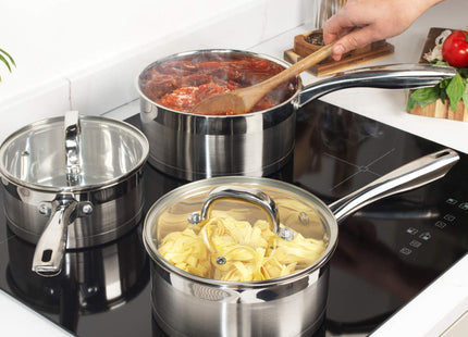Salter Timeless Collection 3-Piece Stainless Steel Saucepan Set with Glass Lids