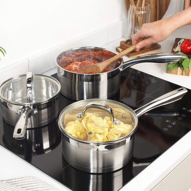 Salter Timeless Collection 3-Piece Stainless Steel Saucepan Set with Glass Lids
