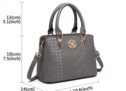 Miss Lulu Leather Look Weave Effect Shoulder Bag – Grey