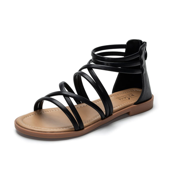 Women's Strappy Gladiator Flat Sandals – Black