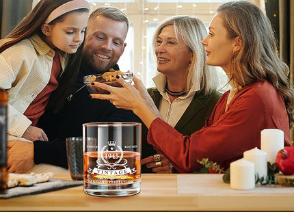 LIGHTEN LIFE Birthday Whiskey Glass Gift Set – 1945 Vintage with Wooden Box
