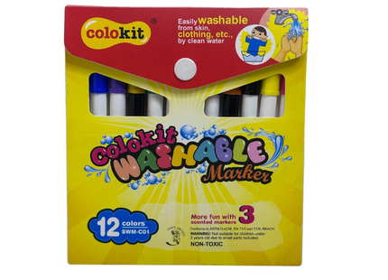 Colokit Washable Markers – 12 Colours with 3 Scented Markers (SWM-CO1)