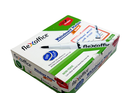 Flexoffice FO-WB09 Whiteboard Markers with Eraser Pad – Green Ink (Pack of 12)