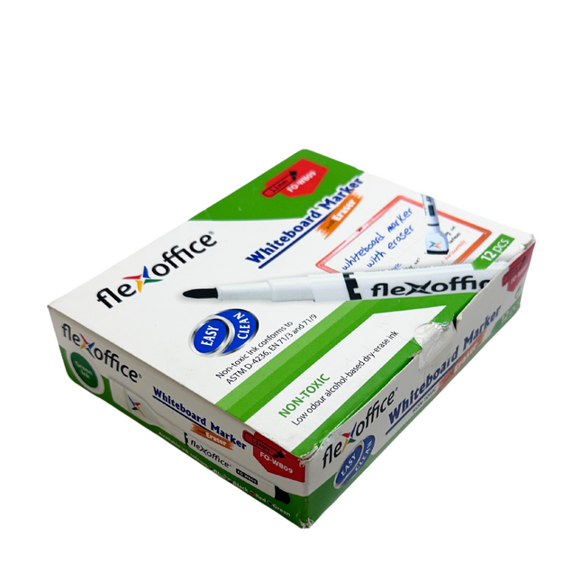 Flexoffice FO-WB09 Whiteboard Markers with Eraser Pad – Green Ink (Pack of 12)