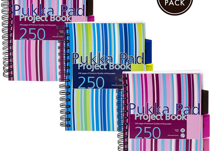 Pukka Pad A5 Project Notebooks – 3 Pack, 250 Pages, Dividers with Pockets