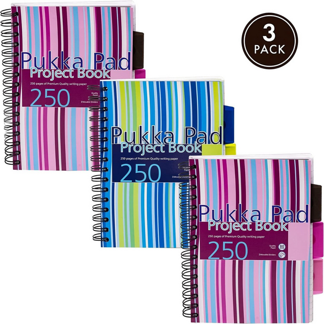 Pukka Pad A5 Project Notebooks – 3 Pack, 250 Pages, Dividers with Pockets