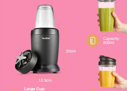 VonShef UltraBlend Smoothie Maker – 1000W Blender with 800ml & 500ml Cups