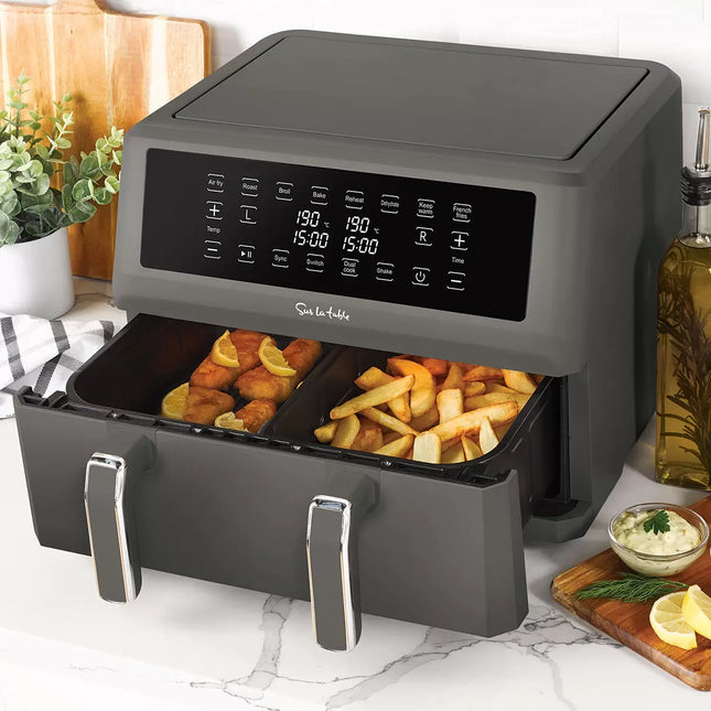 Sur La Table Digital Dual Basket Air Fryer 10.5L – Grey (Used, Fully Tested)