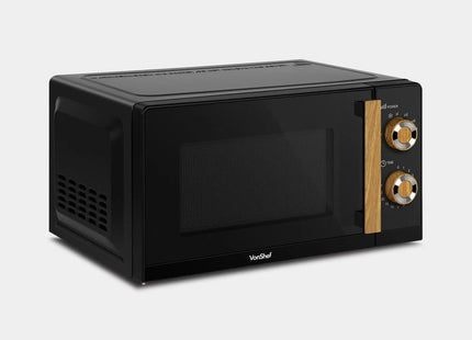 VonShef Fika Microwave – 20L Compact Microwave, 700W, Black & Wood Effect