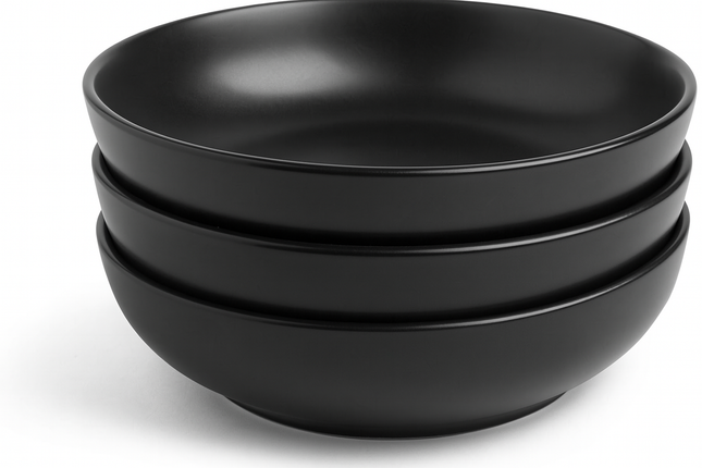 VonShef Matte Black Bowl Set – Set of 3 Stoneware Bowls - 22cm