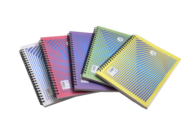 Tiger A5 Twin Wire Spiral Notebooks – Pack of 5 Assorted Colours