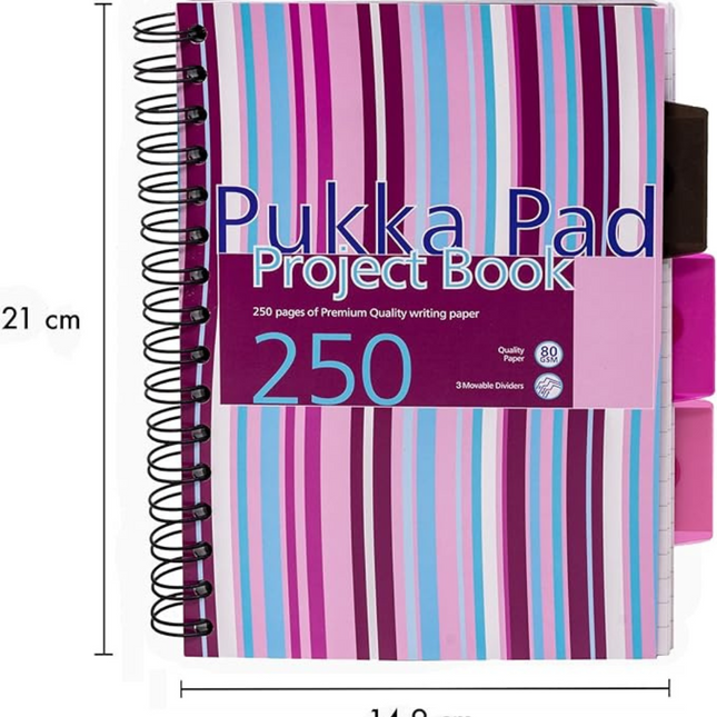 Pukka Pad A5 Project Notebooks – 3 Pack, 250 Pages, Dividers with Pockets