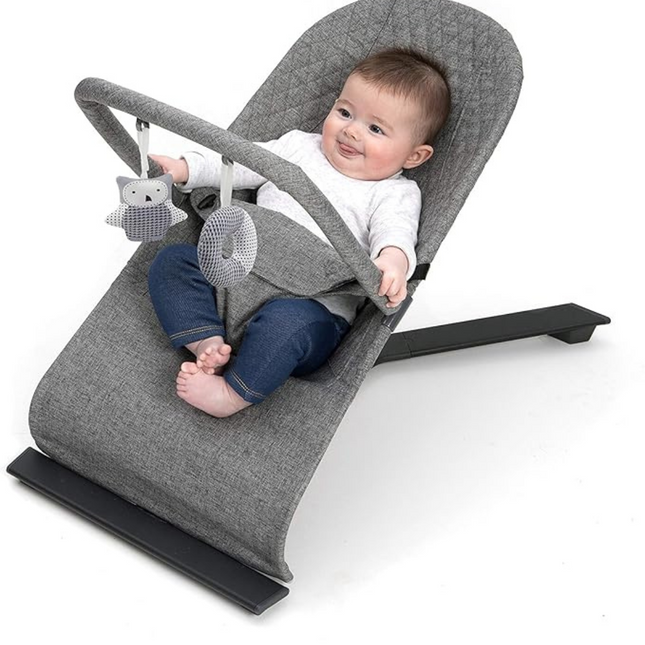 Babylo Gravity Baby Bouncer – 3-Position Recline, Foldable & Toy Bar, Grey