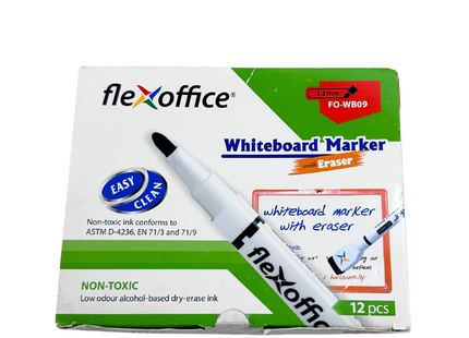 Flexoffice FO-WB09 Whiteboard Markers with Eraser Pad – Green Ink (Pack of 12)