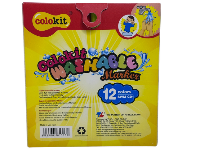 Colokit Washable Markers – 12 Colours with 3 Scented Markers (SWM-CO1)
