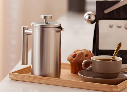 VonShef 3 Cup Cafetiere Stainless Steel – 350ml with Measuring Spoon