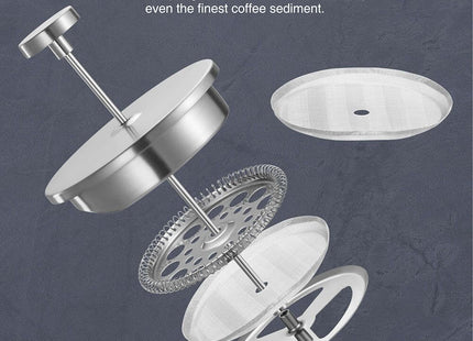 VonShef 3 Cup Cafetiere Stainless Steel – 350ml with Measuring Spoon