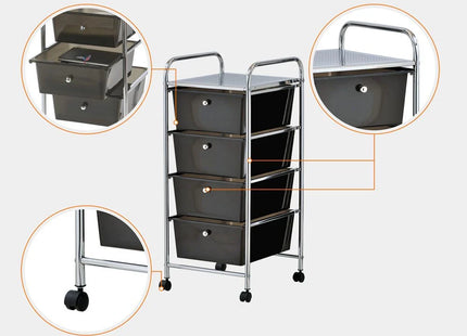 VonHaus 4 Drawer Storage Trolley – Black Wheeled Organiser with Chrome Frame