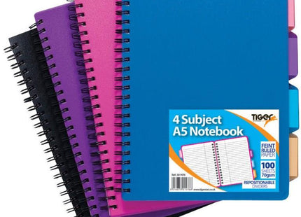 Tiger A5 4 Subject Notebook - 100 Sheet, Blue
