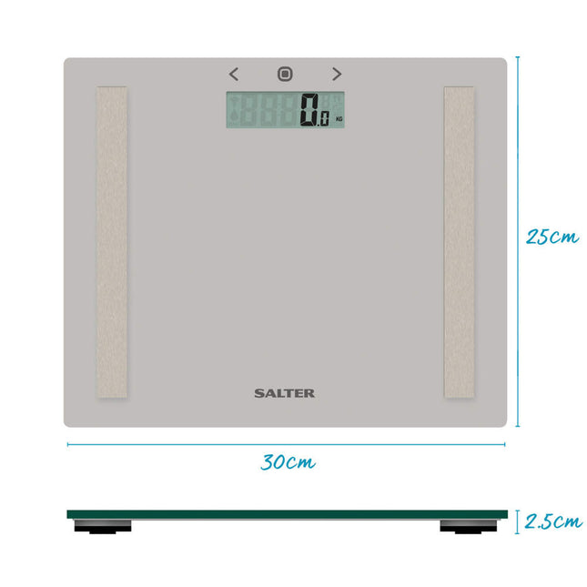 Salter Compact Glass Body Analyser Bathroom Scale 150kg Grey with BMI - USED