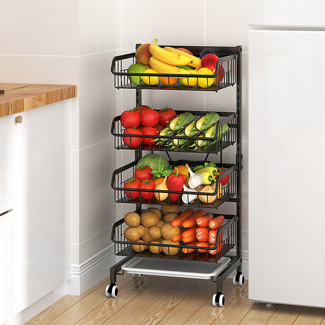 COVAODQ 4-Tier Rolling Kitchen Storage Trolley – Stackable Fruit & Vegetable Basket Cart