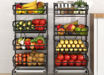 COVAODQ 4-Tier Rolling Kitchen Storage Trolley – Stackable Fruit & Vegetable Basket Cart