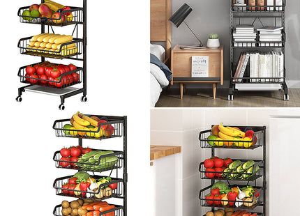 COVAODQ 4-Tier Rolling Kitchen Storage Trolley – Stackable Fruit & Vegetable Basket Cart