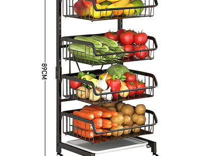 COVAODQ 4-Tier Rolling Kitchen Storage Trolley – Stackable Fruit & Vegetable Basket Cart