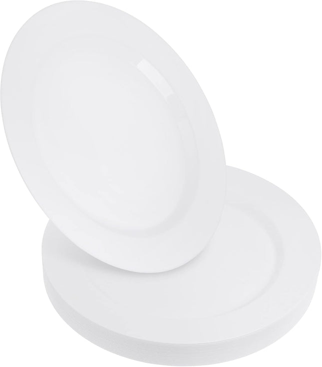 STACKABLES 16 Pack 10.25" Reusable Hard Plastic Dinner Plates – White