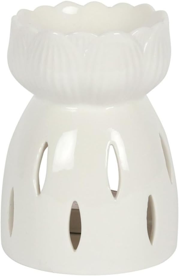 White Ceramic Lotus Flower Oil Burner – Aromatherapy Wax Melt Warmer