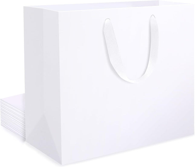 EUSOAR Large White Gift Bags with Fabric Handles, Gift Bags for Presents – 10 Pack
