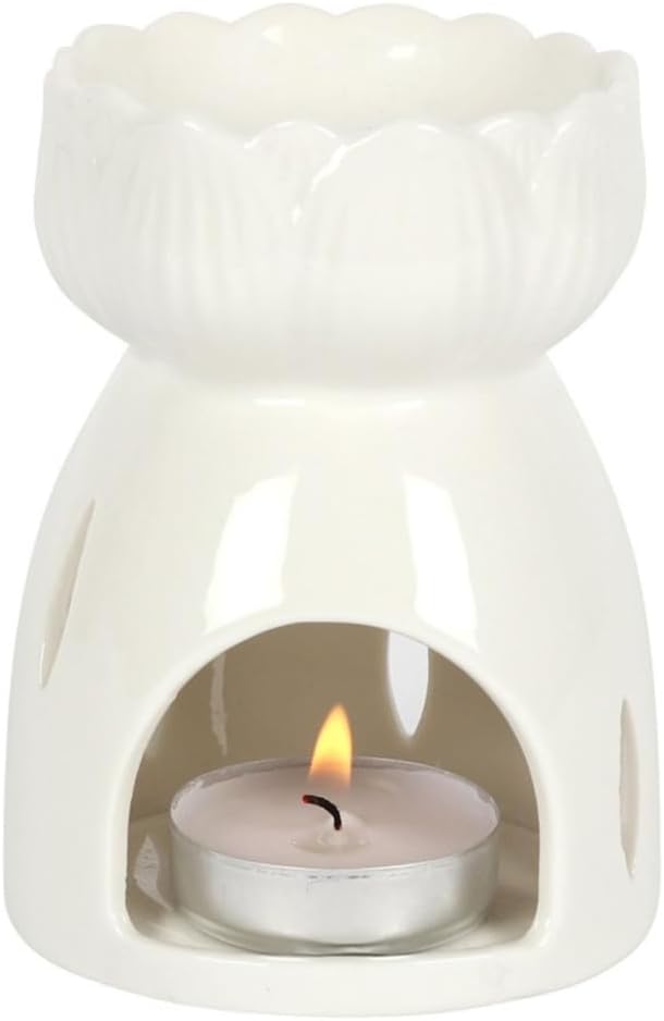 White Ceramic Lotus Flower Oil Burner – Aromatherapy Wax Melt Warmer