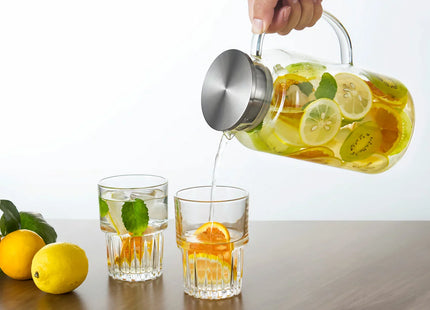 King Crystal 5 Piece Glass Pitcher & Tumbler Set, 1.8L Jug with 4 Stackable 340ml Glasses