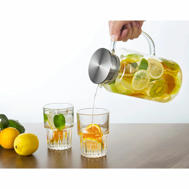 King Crystal 5 Piece Glass Pitcher & Tumbler Set, 1.8L Jug with 4 Stackable 340ml Glasses