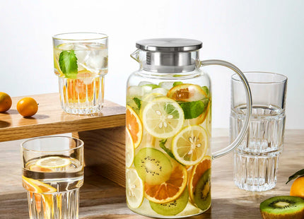 King Crystal 5 Piece Glass Pitcher & Tumbler Set, 1.8L Jug with 4 Stackable 340ml Glasses