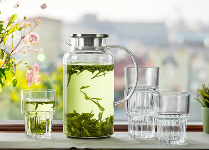 King Crystal 5 Piece Glass Pitcher & Tumbler Set, 1.8L Jug with 4 Stackable 340ml Glasses