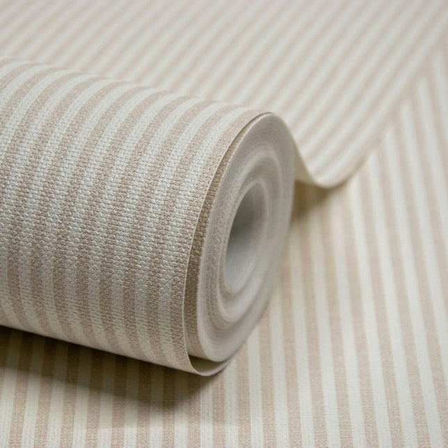 Grandeco Pinstripe Nursery Textured Wallpaper 10m x 53cm – Natural Beige, LL-03-10-0