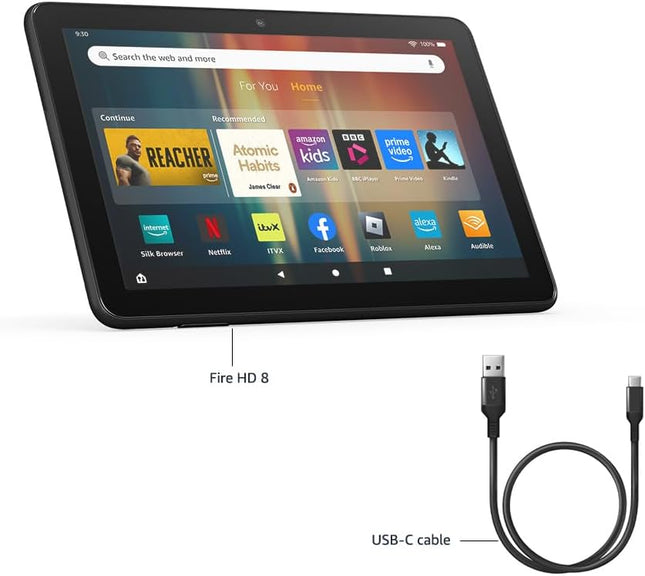 Amazon Fire HD 8 Tablet 32GB 3GB RAM 8" HD Display Black (2024, With Ads)
