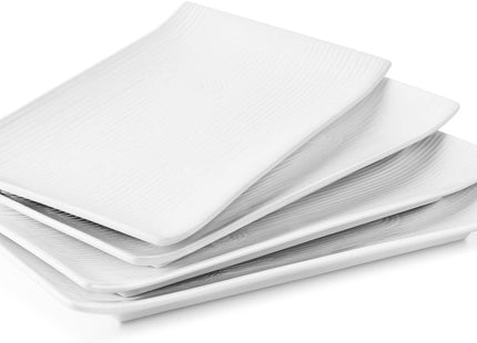 Flexzion 10" White Rectangular Serving Platters – Set of 4 Ceramic Plates