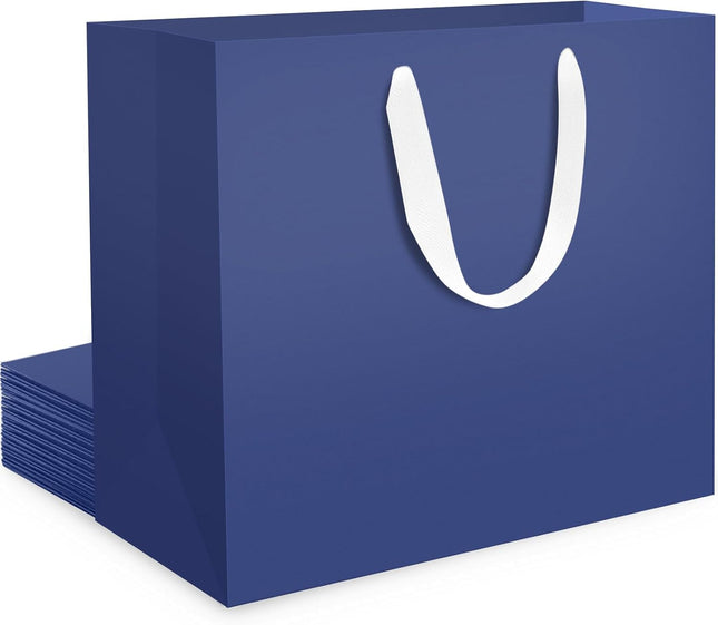 EUSOAR Large Dark Blue Gift Bags with Fabric Handles for Presents – 10 Pack