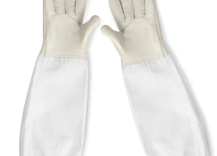 Flexzion Goatskin Leather Beekeeping Gloves with Canvas Arm Guards – White
